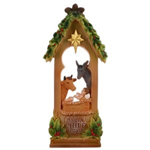 Crib with Cow and Donkey - 7.5" Table Top | Handcrafted Christian Religious Articles
